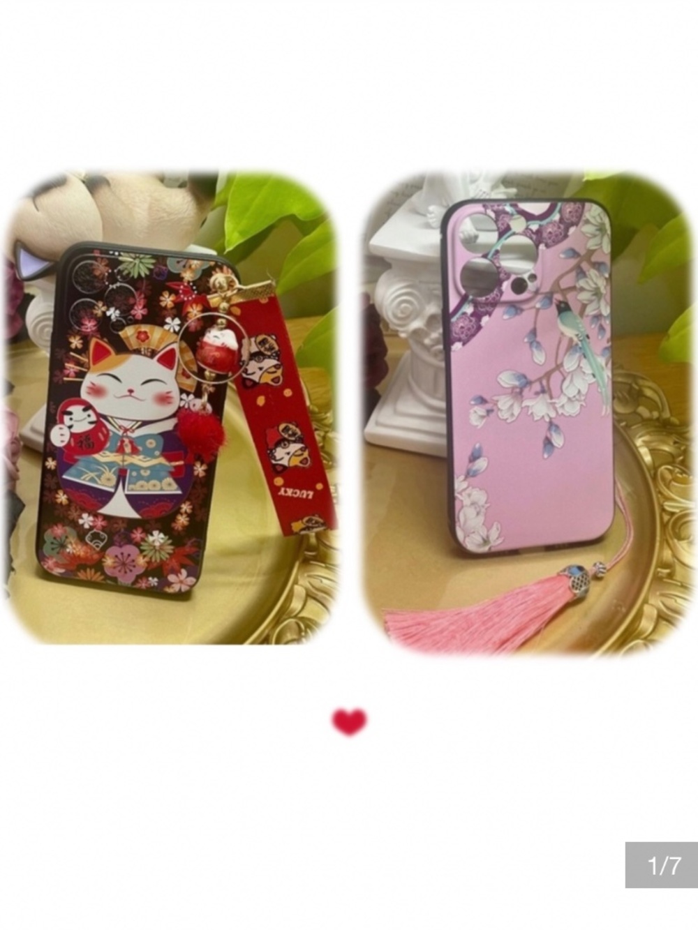 2 items.iPhone 12/12pro/13/13PROMAX money cat and flower case